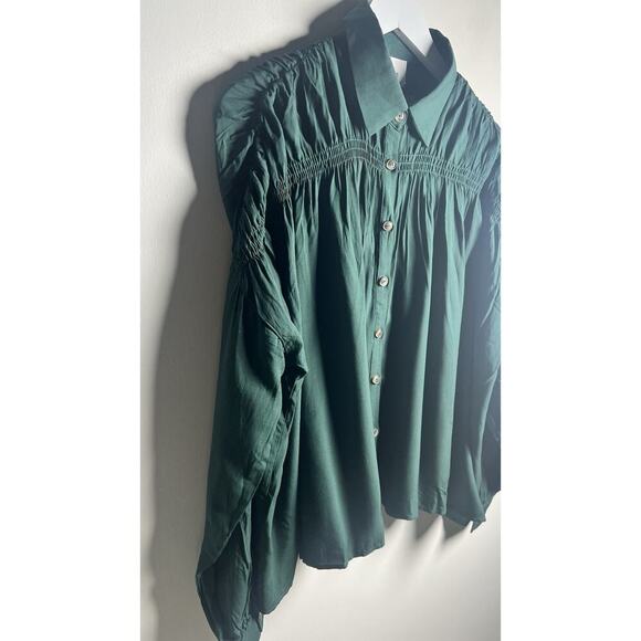 Andree By Unit Small Green Long Sleeve Button Down Stretch Detail Career Blouse - Picture 2 of 10